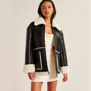 Black Women’s B3 RAF Aviator Brown Flight Shearling Leather Jacket