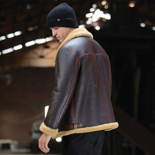 Men’s Brown B3 Shearling Leather Bomber Sheepskin Jacket Coat Men’s Brown B3 Shearling Leather Bomber Sheepskin Jacket Coat