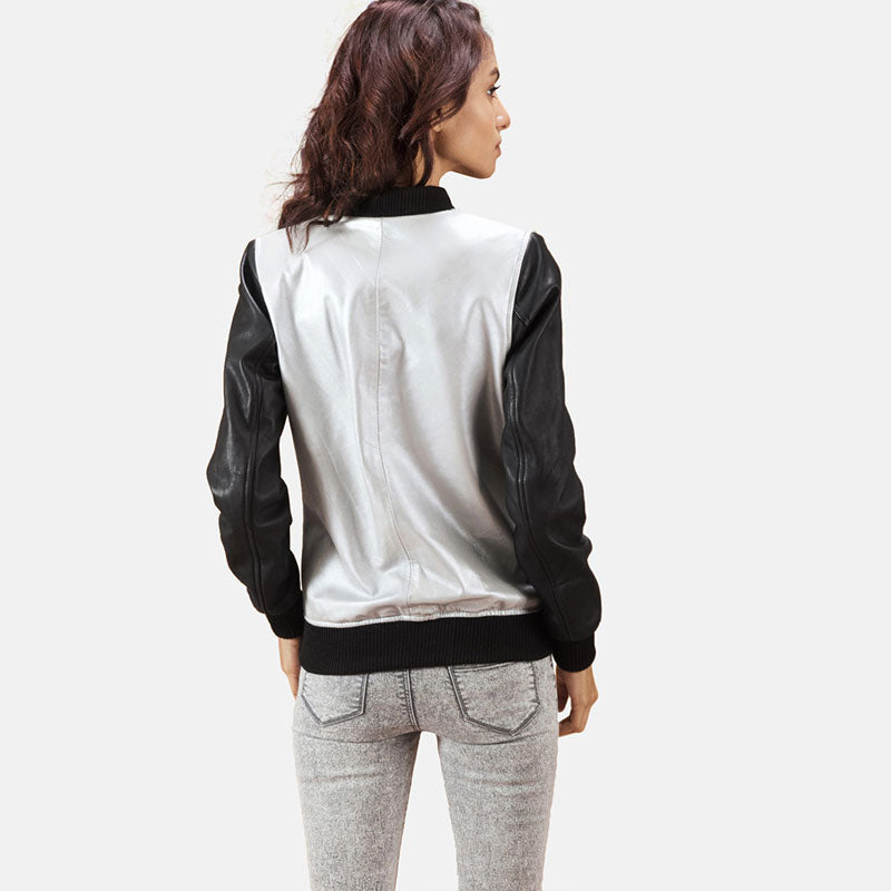 Cole Silver Leather Bomber Jacket