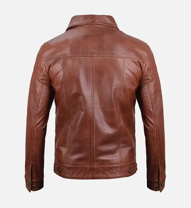 Avanzar Men’s Harrington Brown Leather Trucker Jacket