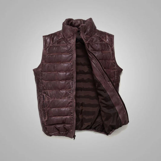Men's Dark Brown Bubble Leather Down Vest - Premium Quality Insulated Leather Vest Avanzar Leather Men's Dark Brown Bubble Leather Down Vest - Premium Quality Insulated Leather Vest Avanzar Leather