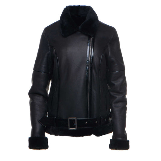 Tasha's Black Sheepskin Shearling B-3 Bomber Style Jacket Tasha's Black Sheepskin Shearling B-3 Bomber Style Jacket