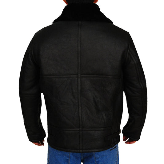 B3 Aviator Bomber Sheepskin Black Jacket - Classic Military Style B3 Aviator Bomber Sheepskin Black Jacket - Classic Military Style