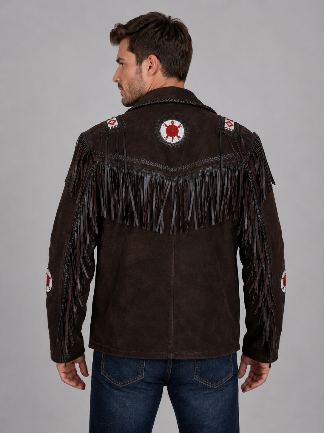 Chocolate Brown Leather Jacket with Fringe Details - Bold Look front view by avanzar leather
