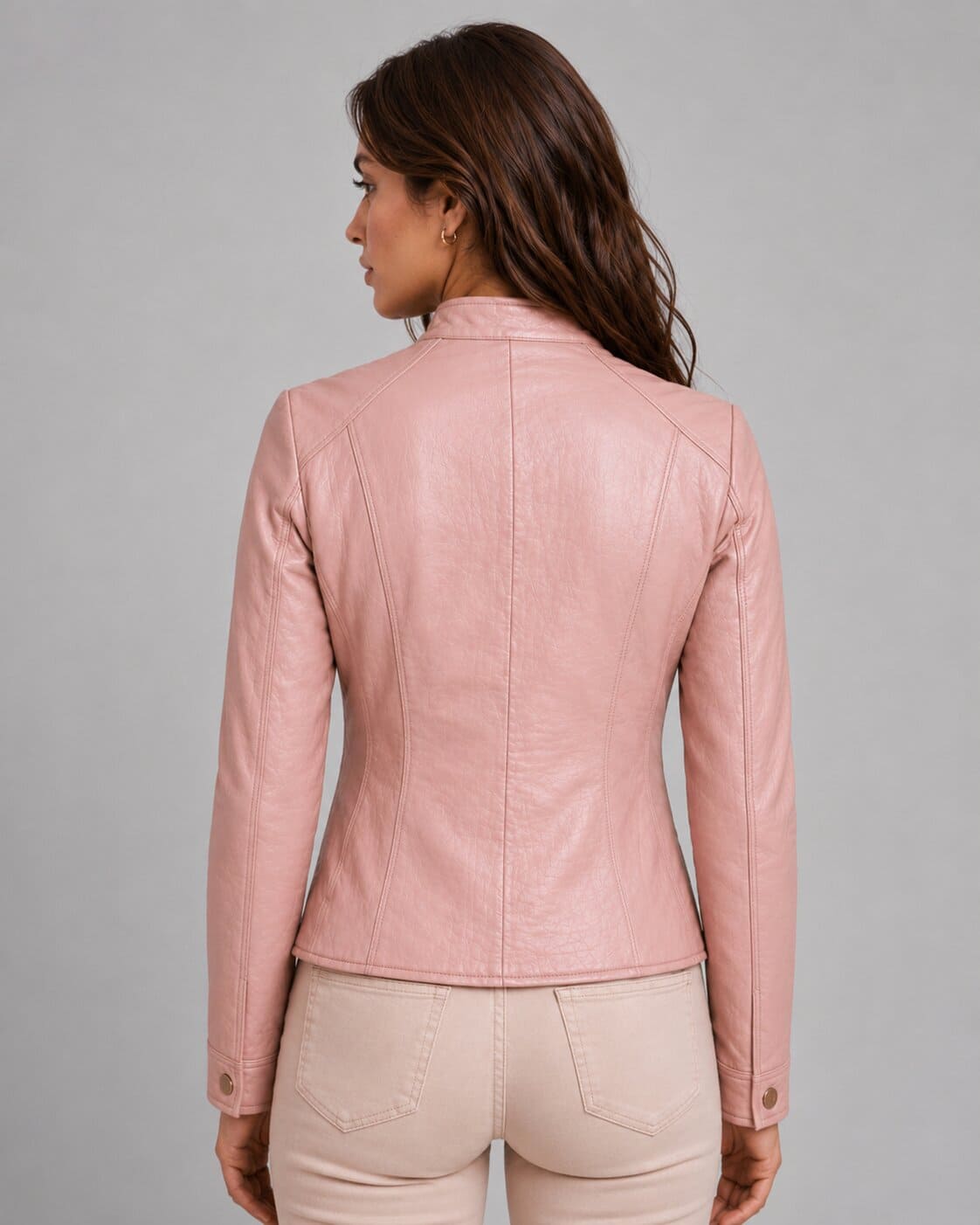 Elevate Everyday Fashion With A Women Pink Leather Jacket back view by avanzar leather