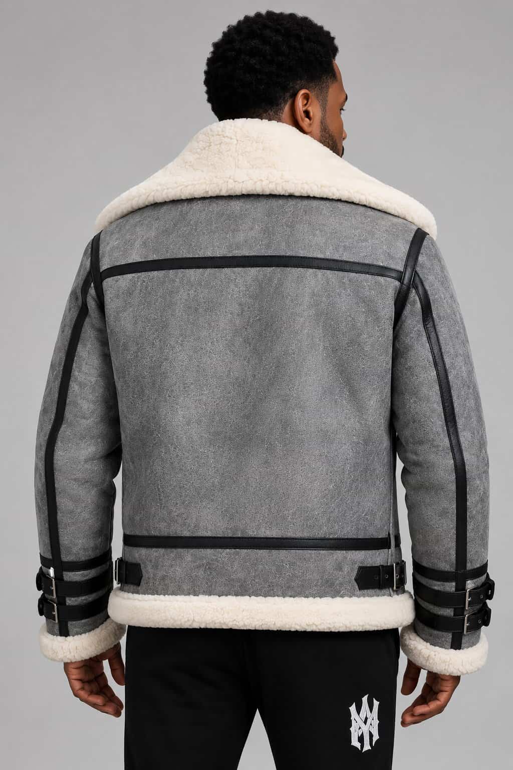 Genuine Shearling Aviator B3 Sheepskin Leather Bomber Jacket for Men back view by avanzar leather