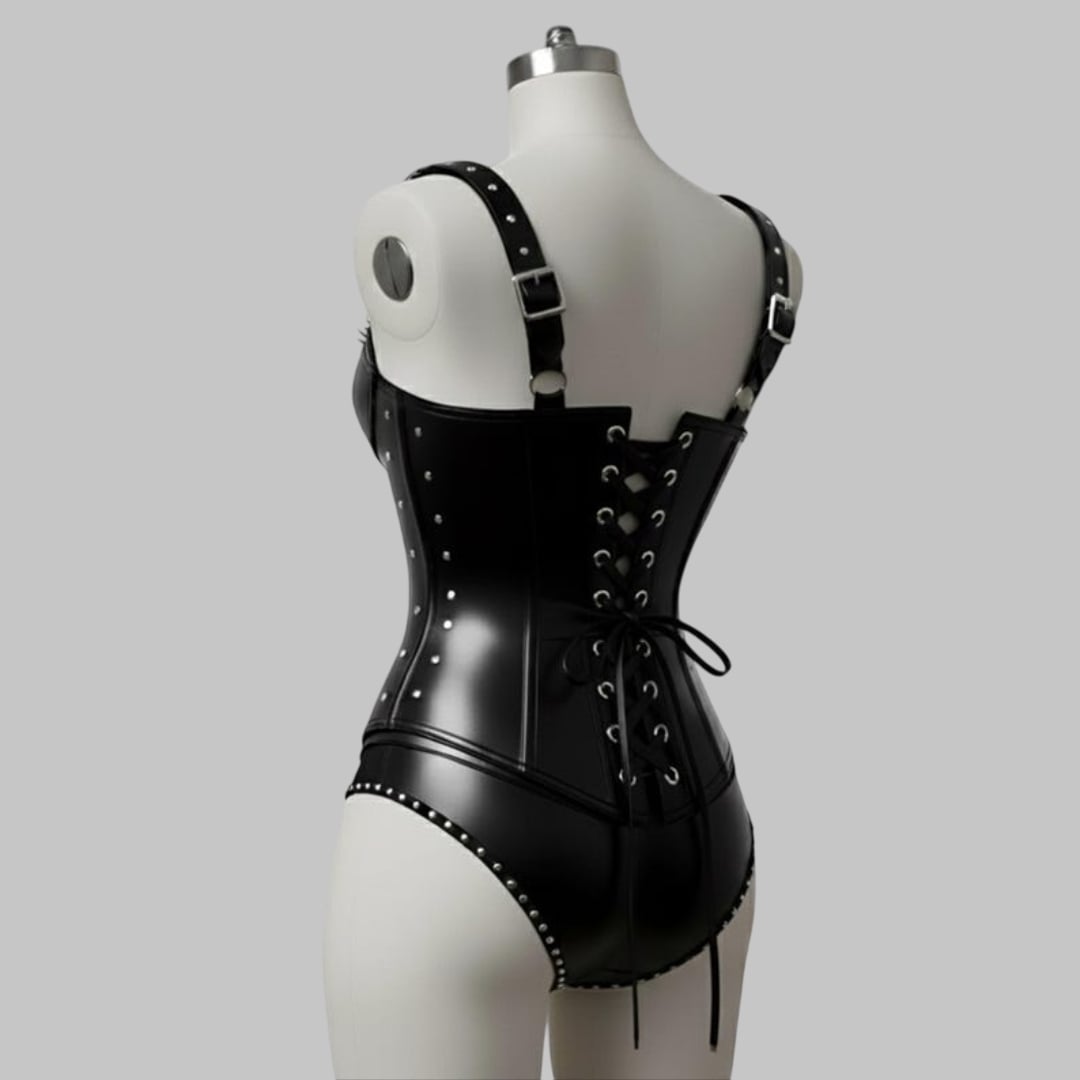 Gothic Black Leather Bodysuit for Women