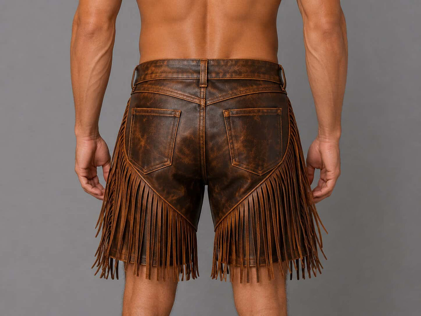 Handcrafted Brown Leather Fringe Shorts for Women & Men by avanzar leather
