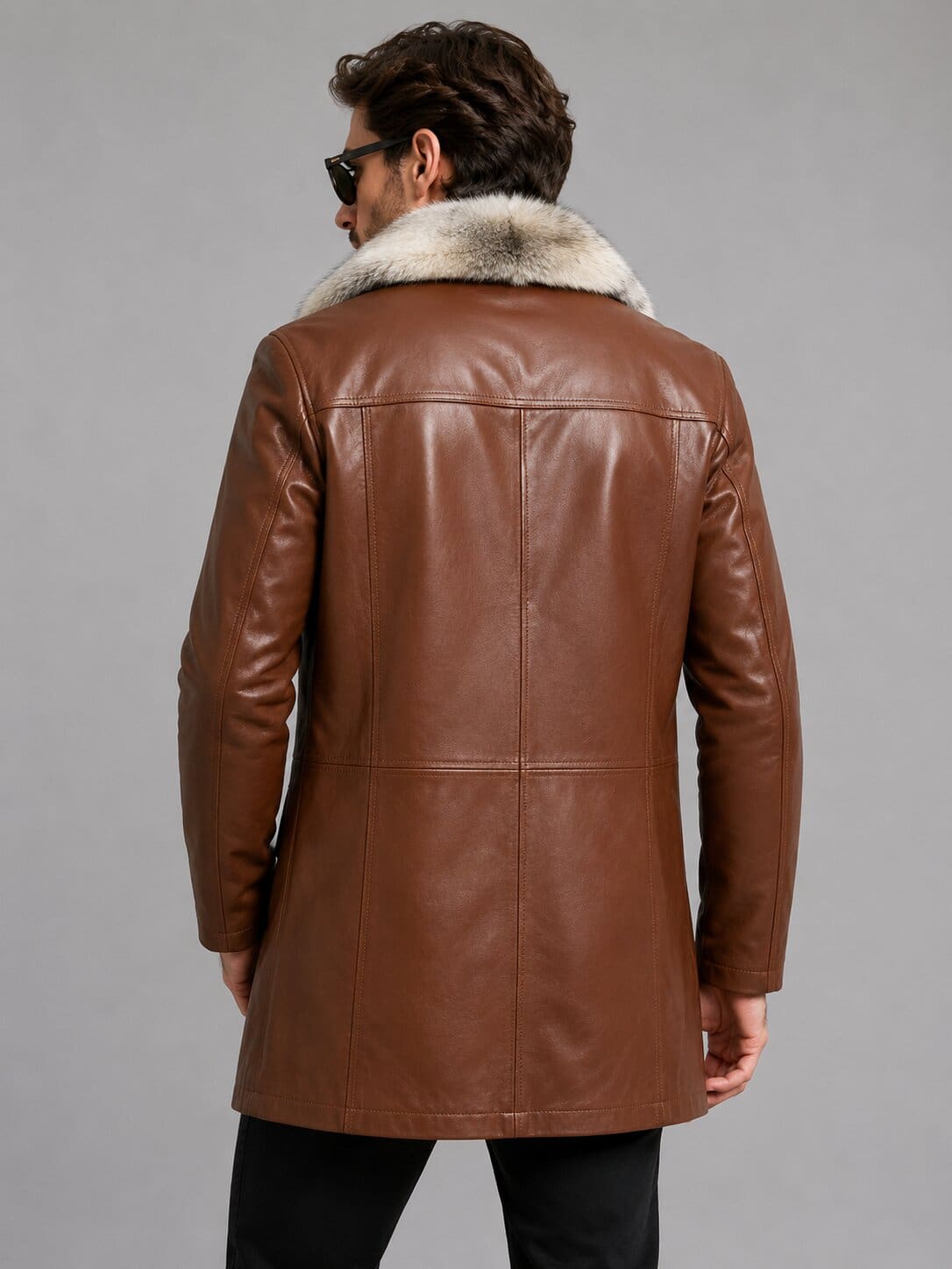Lambskin Leather Sheepskin Long Outerwear Jacket - Premium Design back view by avanzar leather