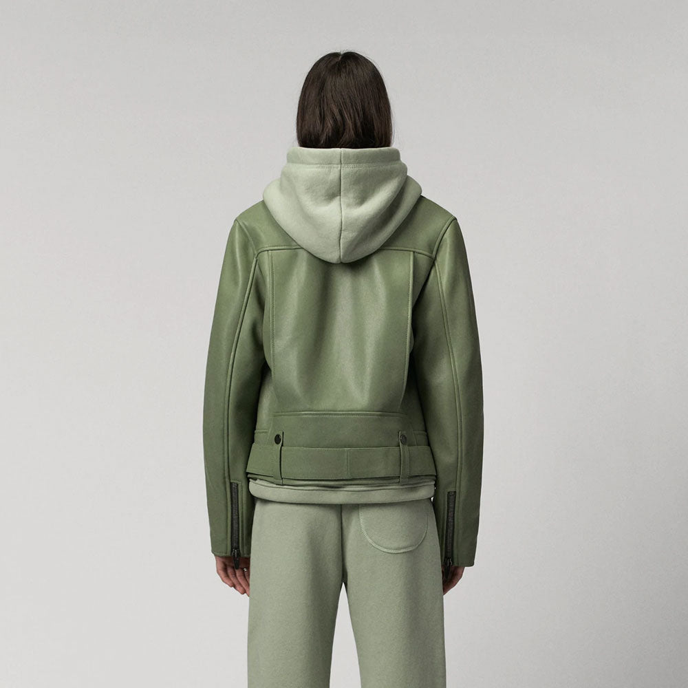 Women's Green Sheepskin Leather Riding Biker Jacket