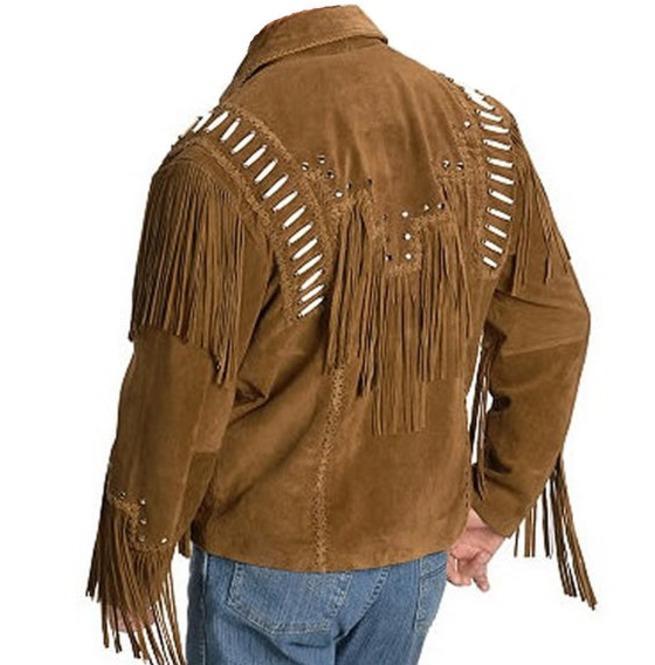 Men’s Brown Western Suede Jacket - Fringe Cowboy Style