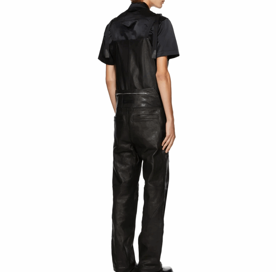 Men's Black Leather Overalls Jumpsuit