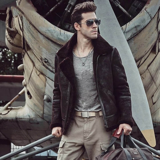 Men B3 Sheepskin Brown Shearling Leather Jacket Men B3 Sheepskin Brown Shearling Leather Jacket