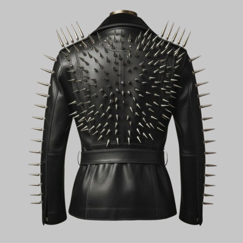 Men Handmade Spiked Studded Cowhide Leather Jacket