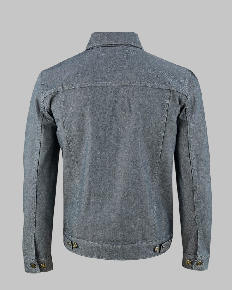 Men Heavy Duty Grey Denim Motorcycle Jacket