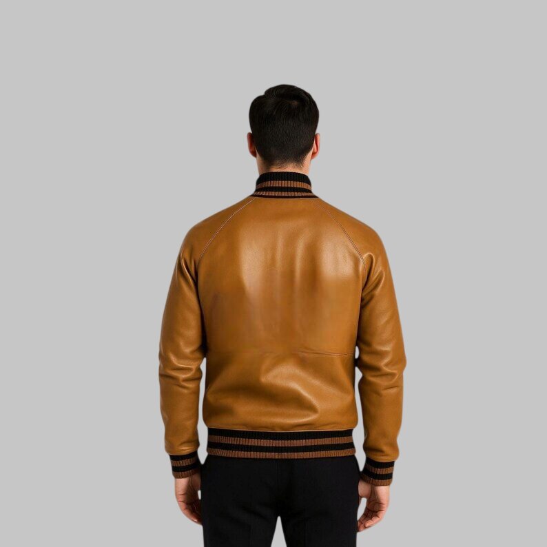 Men Tan Sheepskin Leather Pullover Jacket