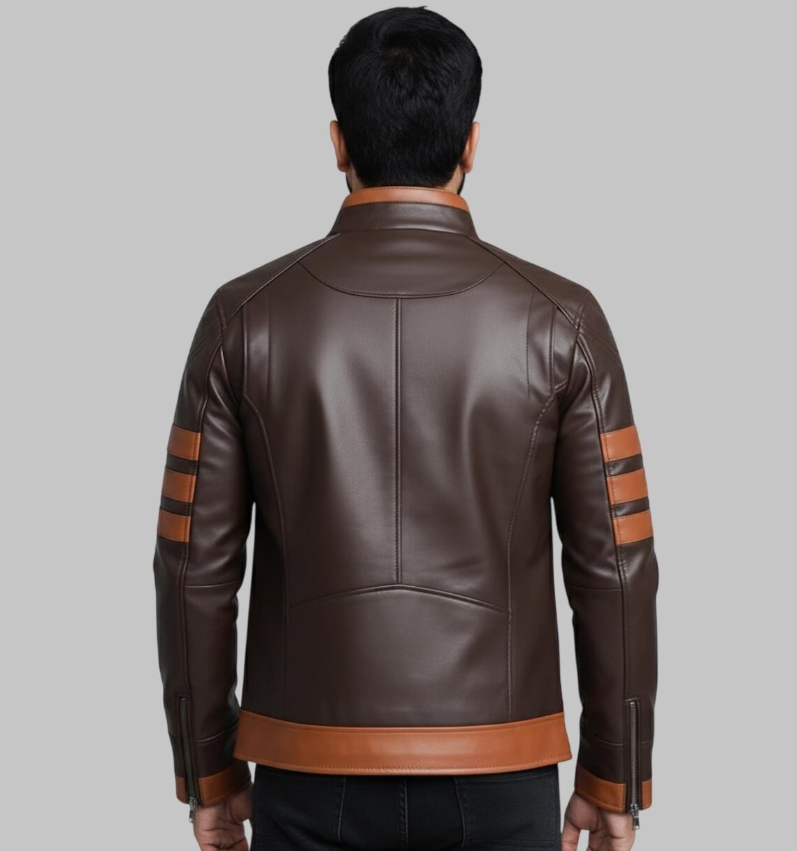 Men Vintage Brown Cafe Racer Leather Jacket Two Tone