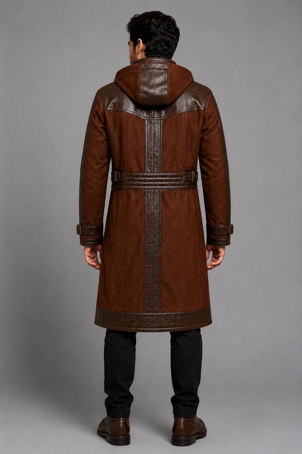 Men's Brown Distressed Leather Trench Coat with Buckle Collar Biker Style by avanzar leather