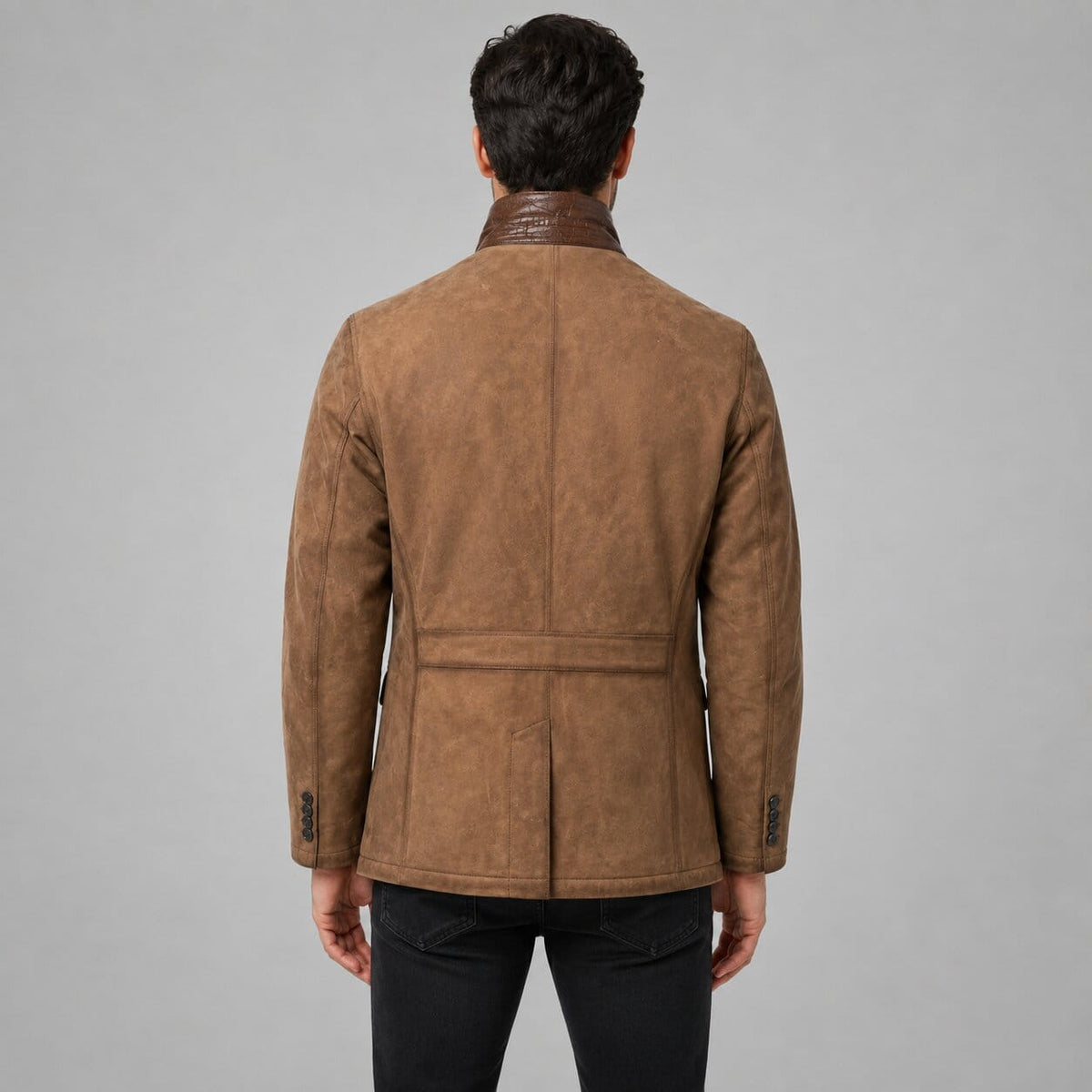 Men's Brown Suede Leather Blazer - Premium Leather Design back view by avanzar leather