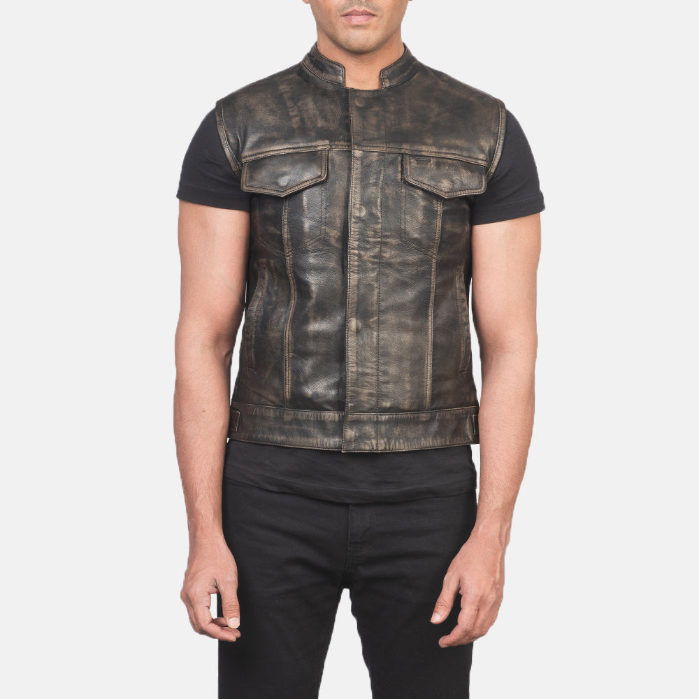 Atlas Moto Distressed Brown Leather Vest Avanzar Leather