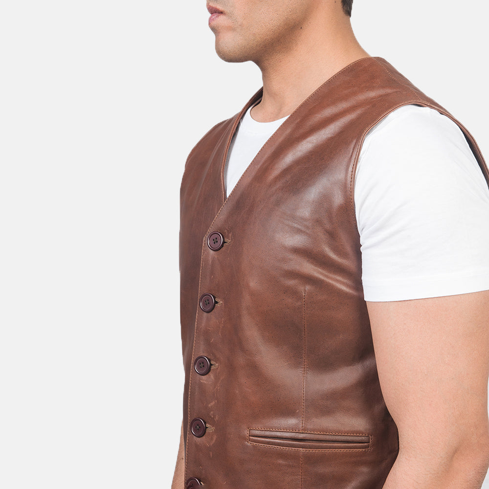 Auden Brown Leather Vest Avanzar Leather