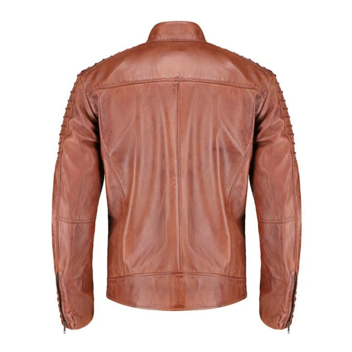 Men’s Brown Distressed Cafe Racer Leather Jacket Vintage Style