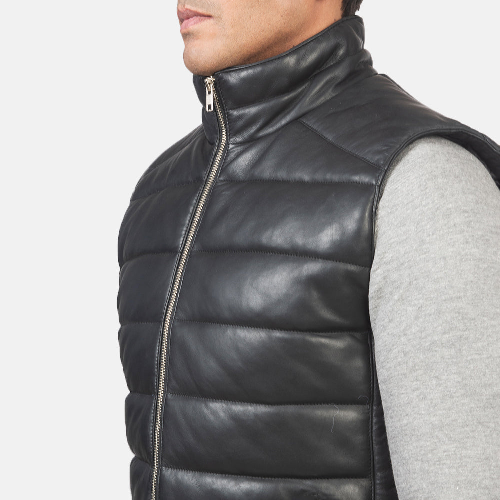 Reeves Black Leather Puffer Vest Avanzar Leather