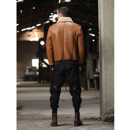 Men’s Classic Brown B3 Sheepskin Airforce Bomber Jacket Men’s Classic Brown B3 Sheepskin Airforce Bomber Jacket