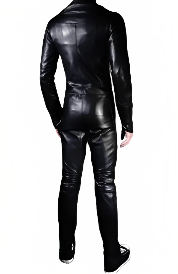 Men's Black Slim Fit Leather Biker Jumpsuit