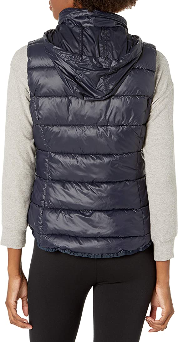 Women's Blue Puffer Vest with Removable Hood