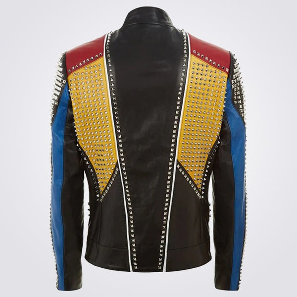 Men’s Multicolor Full Studded Leather Jacket – Avanzar Leather