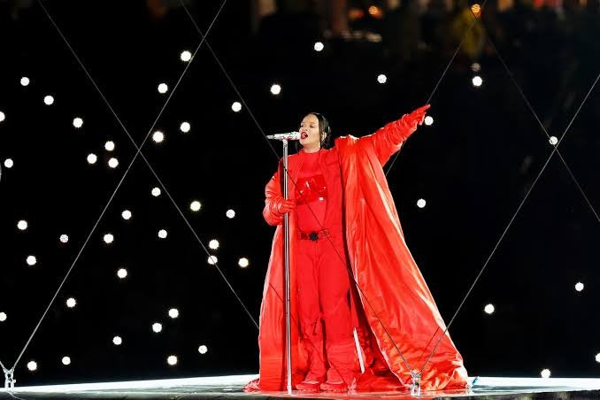Rihanna Super Bowl Halftime Red Leather Oversized Coat Avanzar Leather