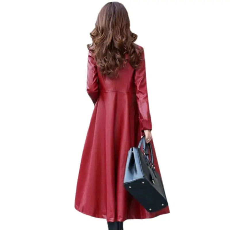 Women's Red Leather Trench Coat Avanzar Leather