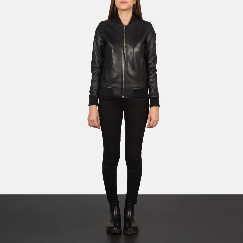 Bliss Black Leather Bomber Jacket Classic & Stylish Outerwear