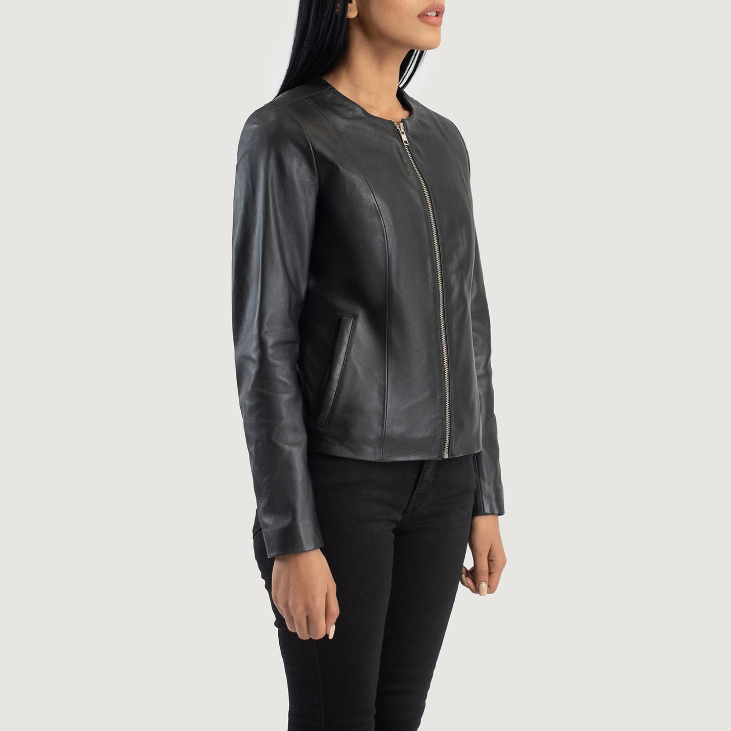 Elixir Black Collarless Leather Jacket Minimalist & Modern Edge