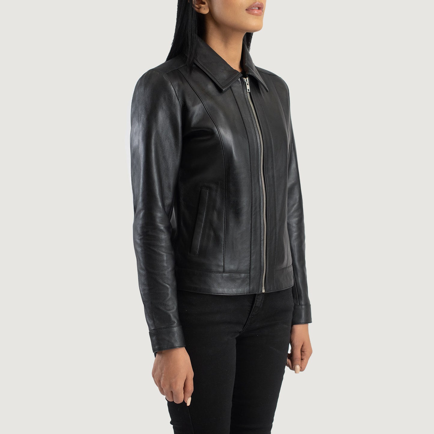 Vixen Black Classic Collar Leather Jacket Timeless & Chic Style