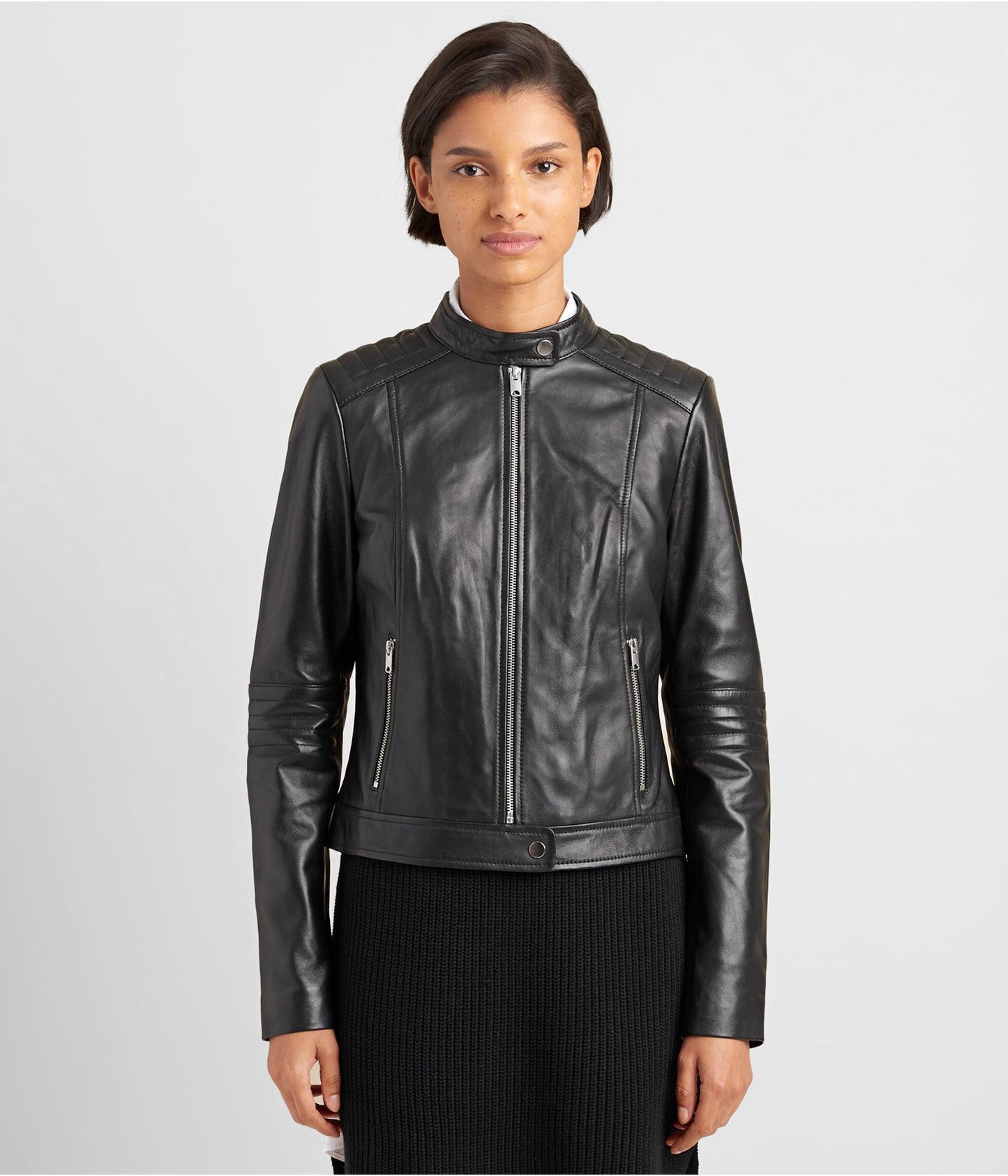 Women's Black Leather Biker Jacket