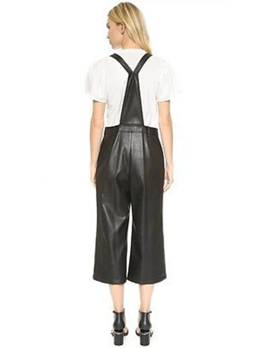 Avanzar Leather Women's Street Fashion Natural Black Leather Overall Jumpsuit