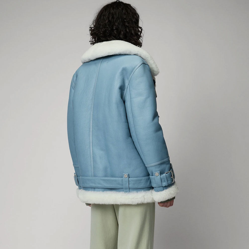 Women’s Light Blue B3 RAF Aviator Styled Sheepskin Shearling Leather Jacket