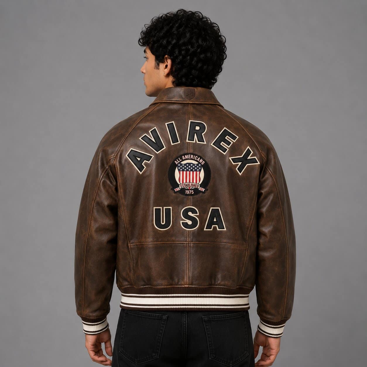 Avirex Vintage Brown Leather Letterman Jacket Limited Edition