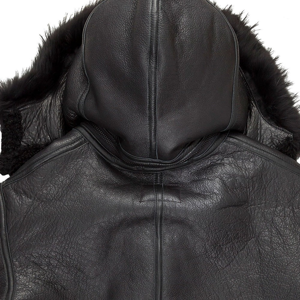 Men’s Black B-3 Hooded Shearling Bomber Jacket