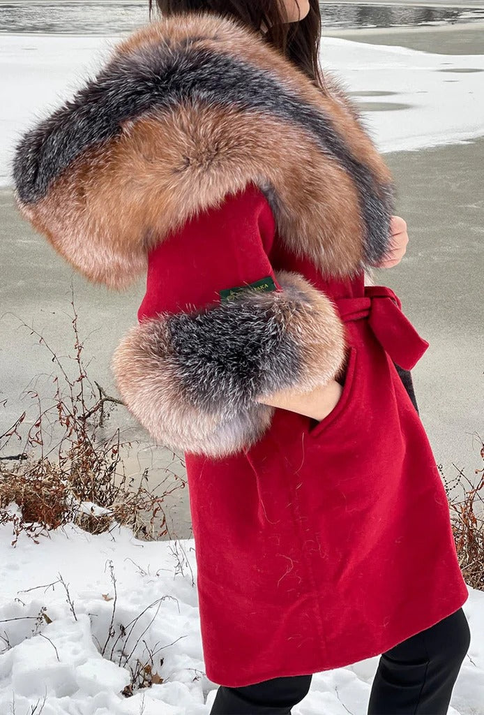 Canne-rof Women's Red Fur Leather Jacket Avanzar Leather