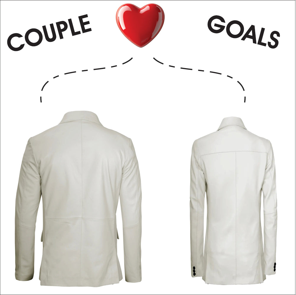 Matching White Leather Blazer for Couples – Two Button Style