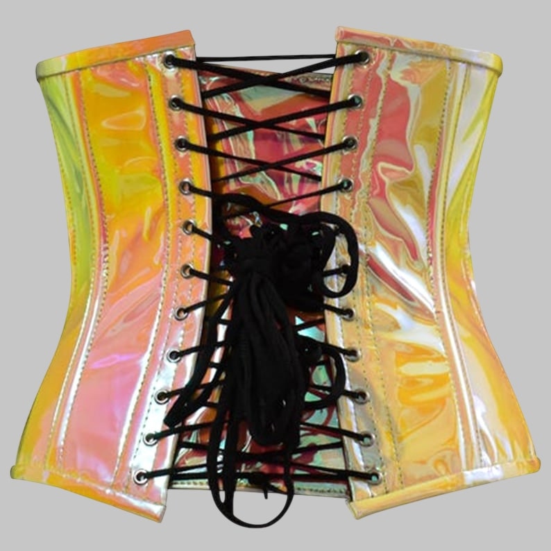 Underbust Cincher Corset PVC Holographic Waist Shaper Steel Boned