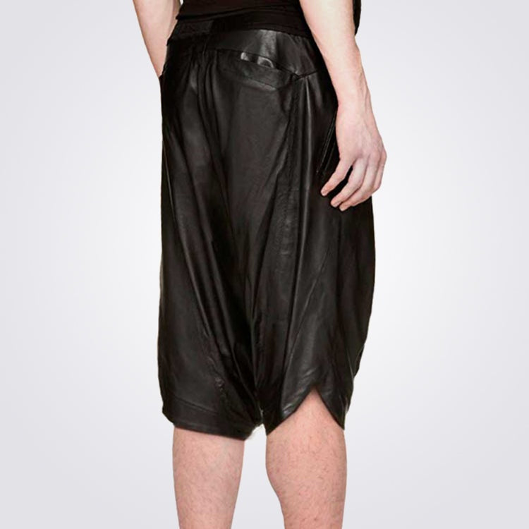 Men’s Black Leather Drop Crotch Shorts – Avanzar Leather