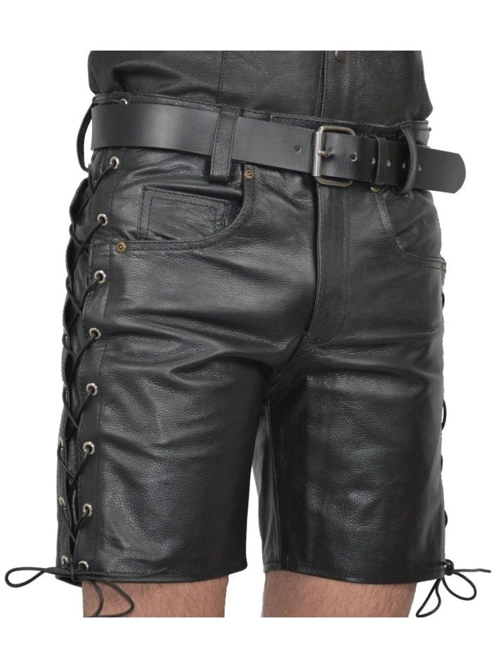 Men’s Black Leather Lace-Up Side Shorts – Avanzar Leather