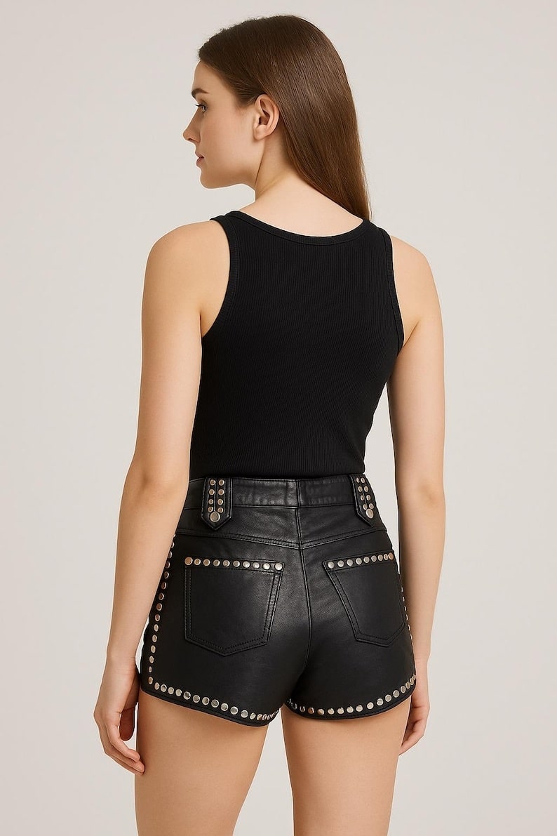 Women’s Handmade Studded High-Waist Leather Shorts