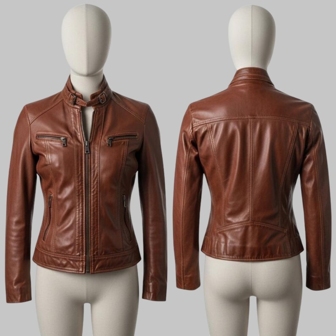 Vintage Women’s Lambskin Leather Biker Jacket Slim Fit Moto Style