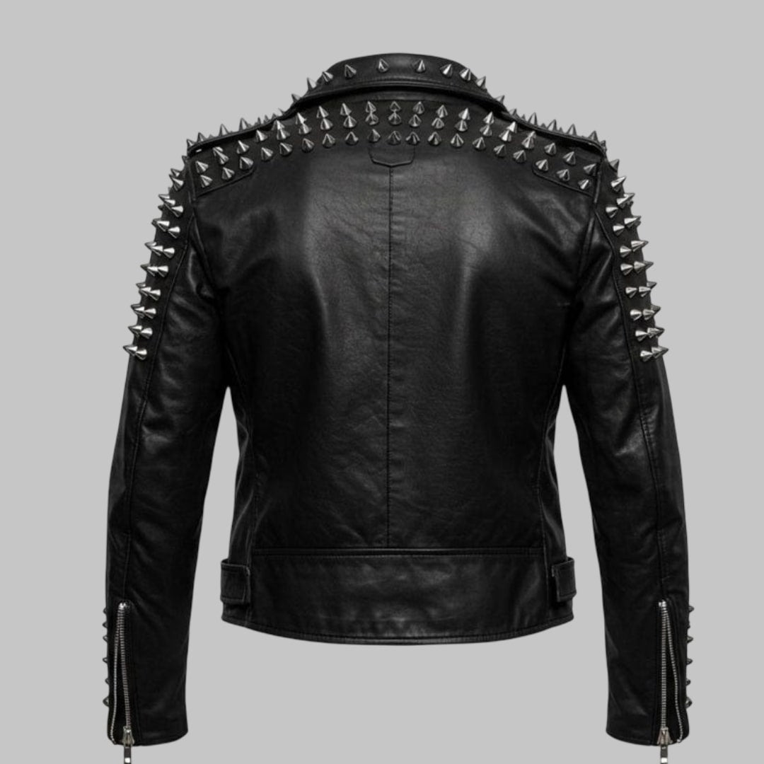 Men’s Studded Leather Biker Jacket Punk Rock Spiked Moto Coat