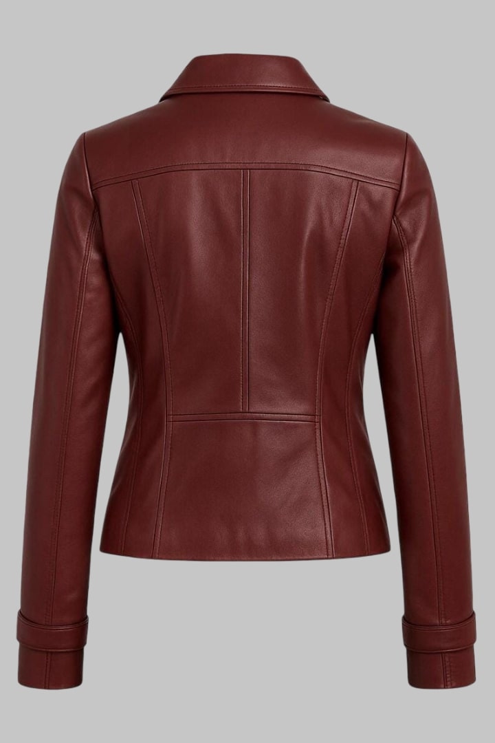 Handmade Red Sheepskin Leather Biker Jacket for Women